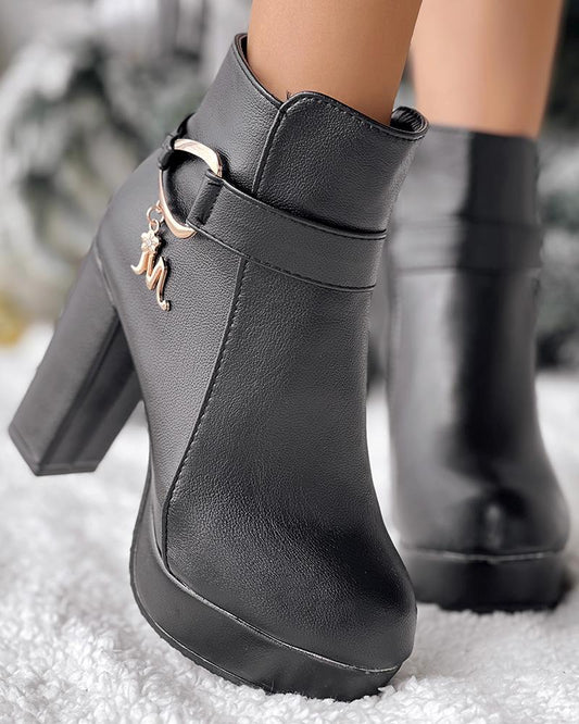 Chunky Heel Platform Lined Ankle Boots