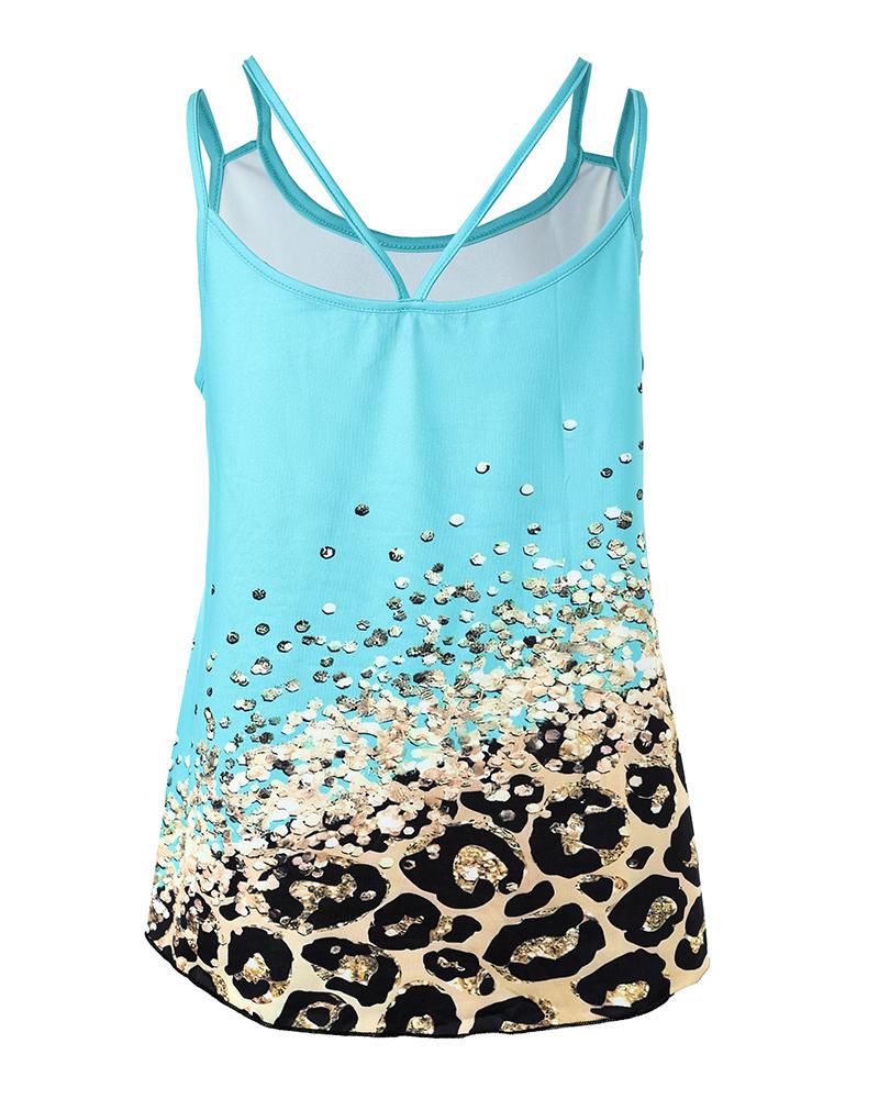 Contrast Leopard Print Double Strap Tank Top