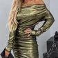 Off Shoulder Ruched Metallic Party Dress