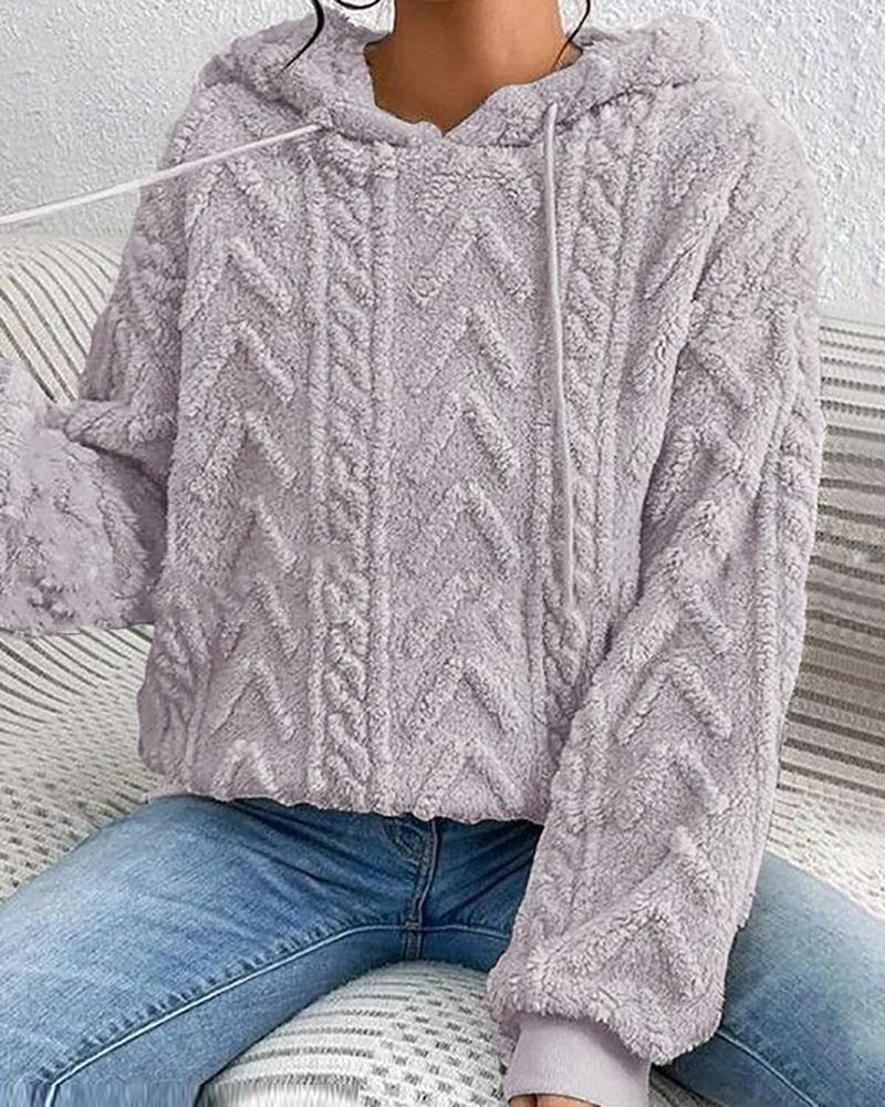 Fuzzy Cable Textured Casual Hoodie