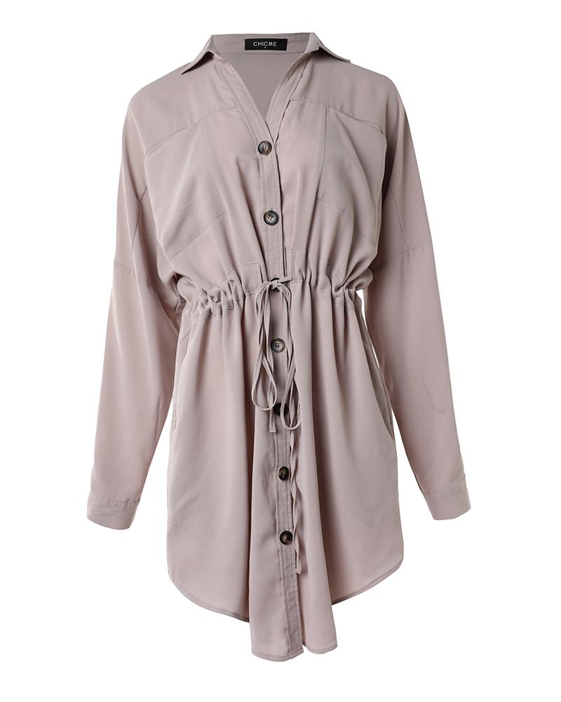 Roll Up Sleeve Buttoned Shirt Dress