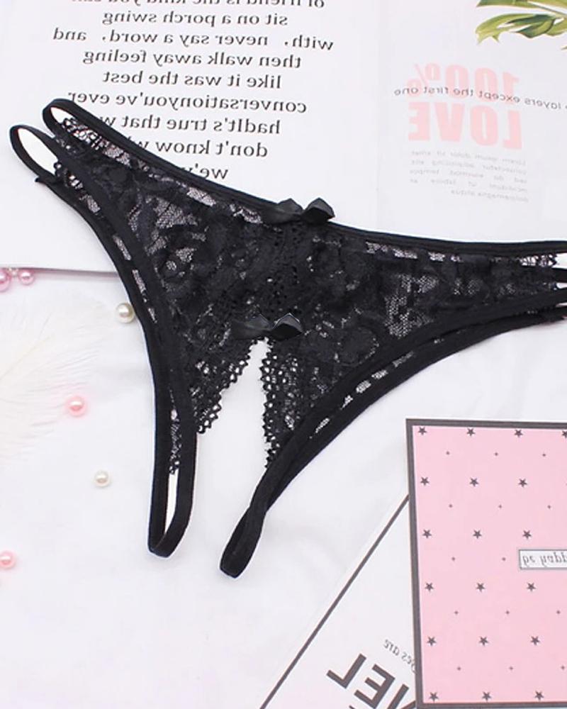 Cutout Crochet Lace Bowknot Design Crotchless Thong