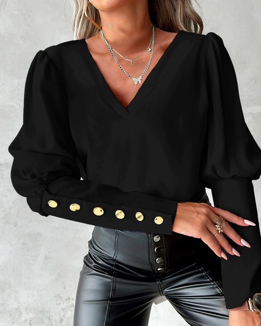 Backless Buttoned V Neck Top