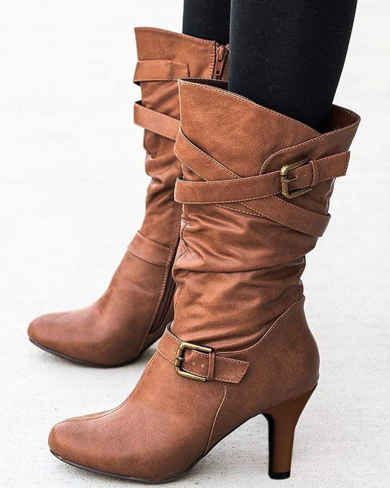 Buckled Ruched Cowboy Boots