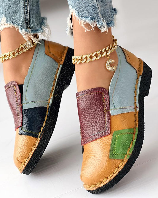 Colorblock Patchwork Work PU Loafers