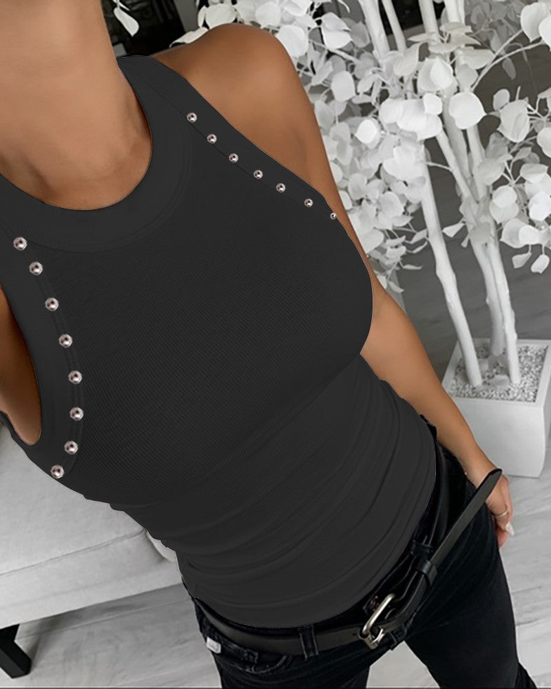 Studded Decor Casual Tank Top