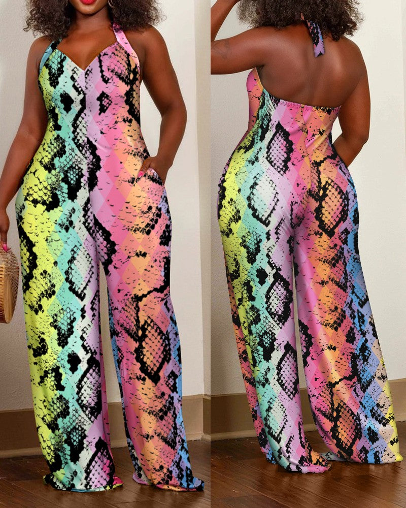 Snakeskin Print Wide Leg Jumpsuit