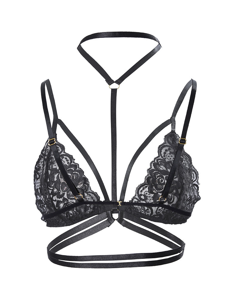 O Ring Cutout Halter Lace Bralette