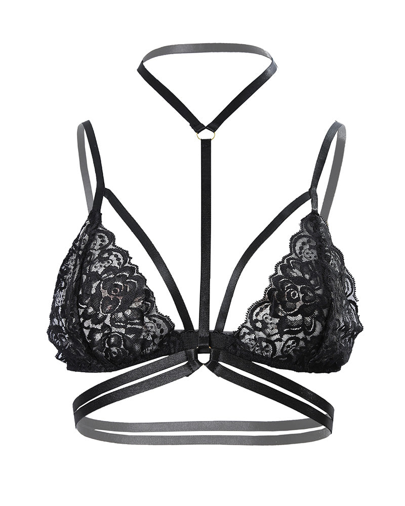 O Ring Cutout Halter Lace Bralette