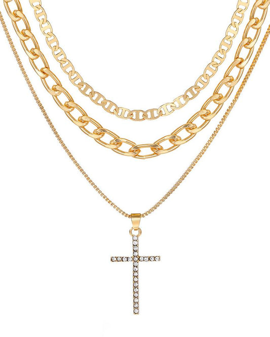 1pcs Hollow Out Multi layered Cross Pendant Necklace