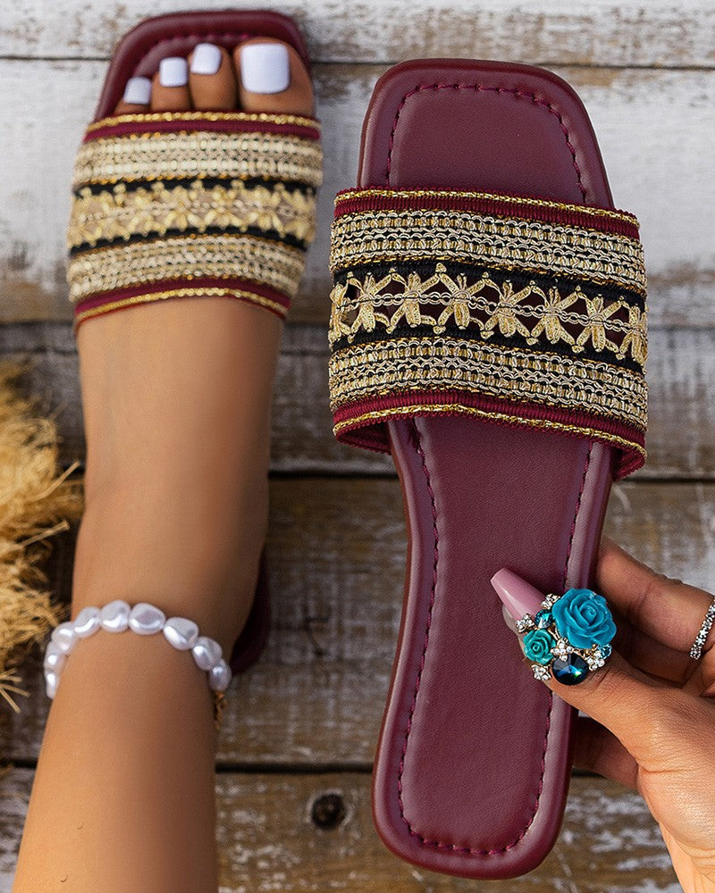 Bohemian Tribal Wide Strap Beach Slippers