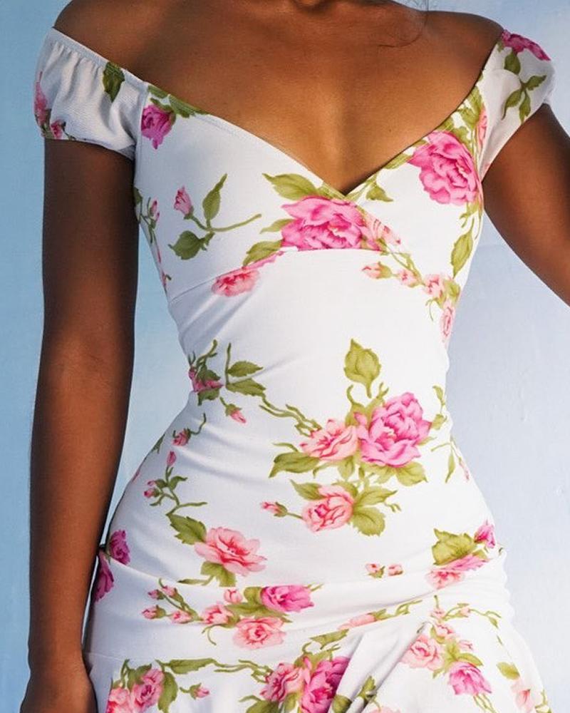 Floral Print Ruffle Hem Dress