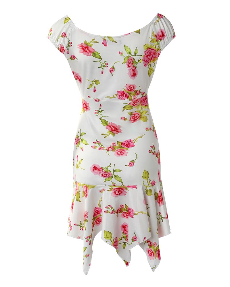 Floral Print Ruffle Hem Dress