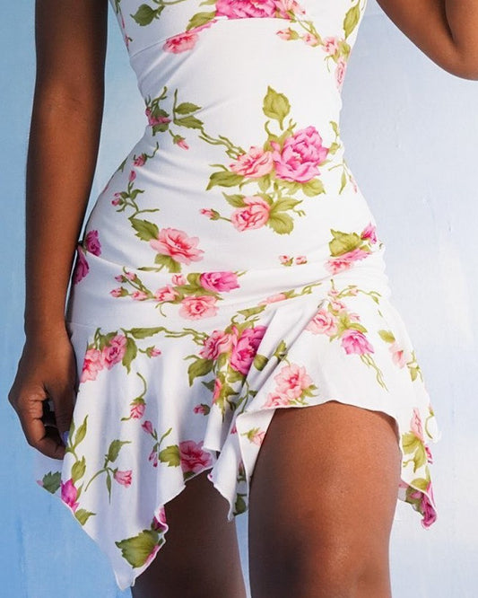 Floral Print Ruffle Hem Dress