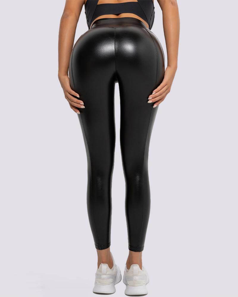 High Waist Tummy Control Butt Lift PU Leather Leggings