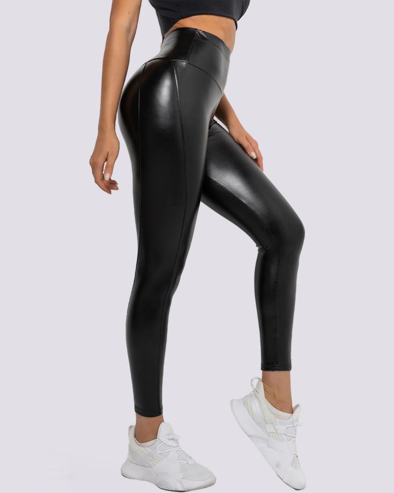 High Waist Tummy Control Butt Lift PU Leather Leggings