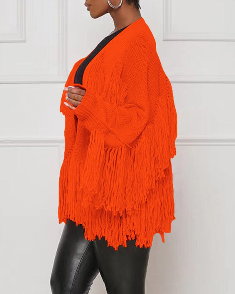 Tassel Design Long Sleeve Knit Cardigan