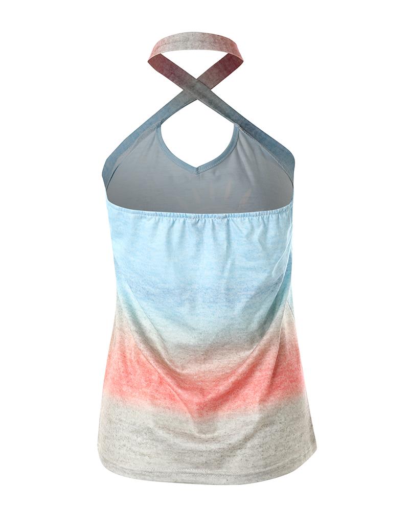 Beach Landscape Print Cross Halter Tank Top