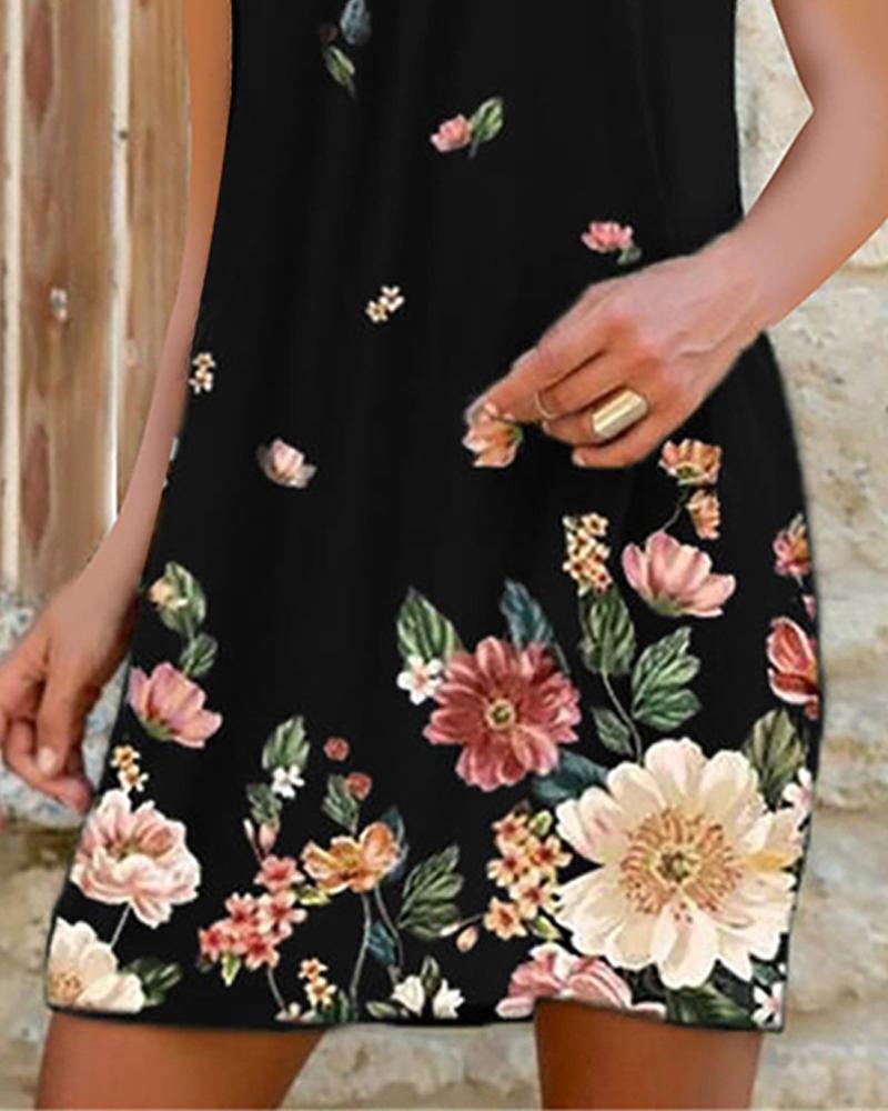 Floral Print Metal Halter Casual Dress