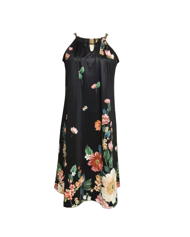 Floral Print Metal Halter Casual Dress