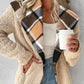 Colorblock Plaid Pattern Longline Teddy Coat