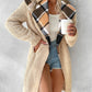 Colorblock Plaid Pattern Longline Teddy Coat