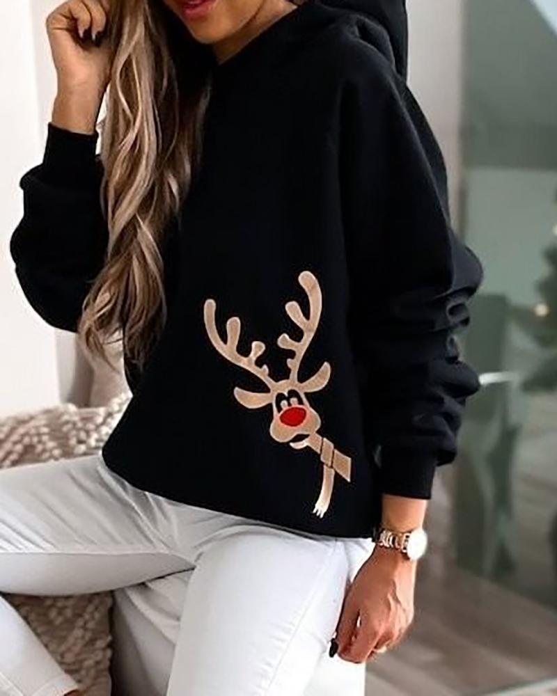 RECYCLED Christmas Moose Print Hooded Sweatshirt