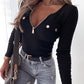 Long Sleeve Zipper Front Ribbed Top