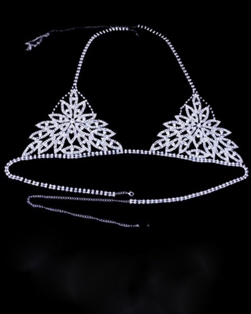 Floral Pattern Halter Rhinestone Body Chain