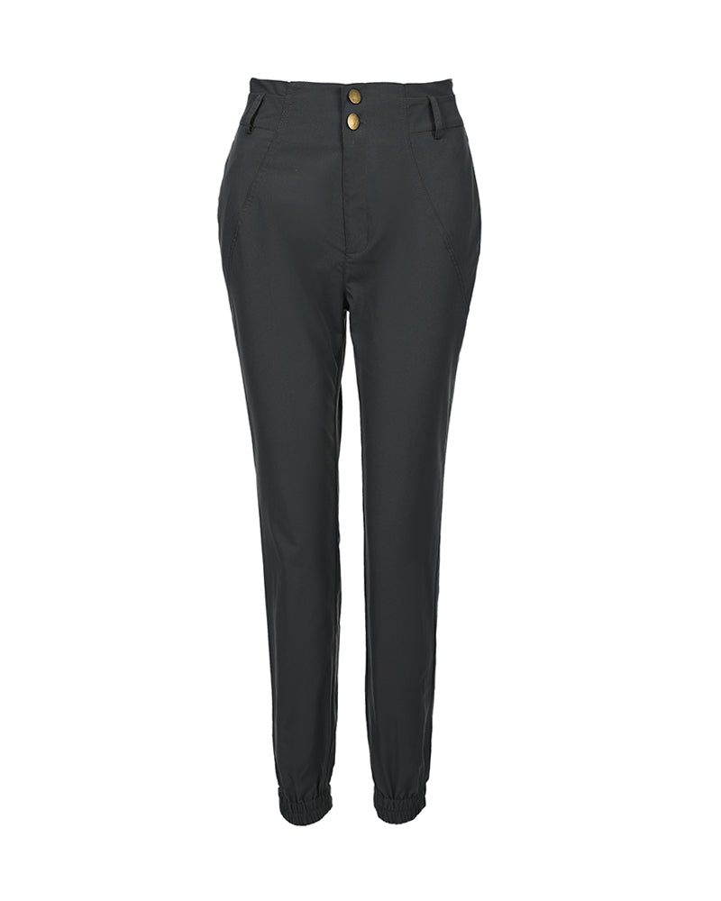 Buttoned Pocket Detail High Waist Cuffed Pants