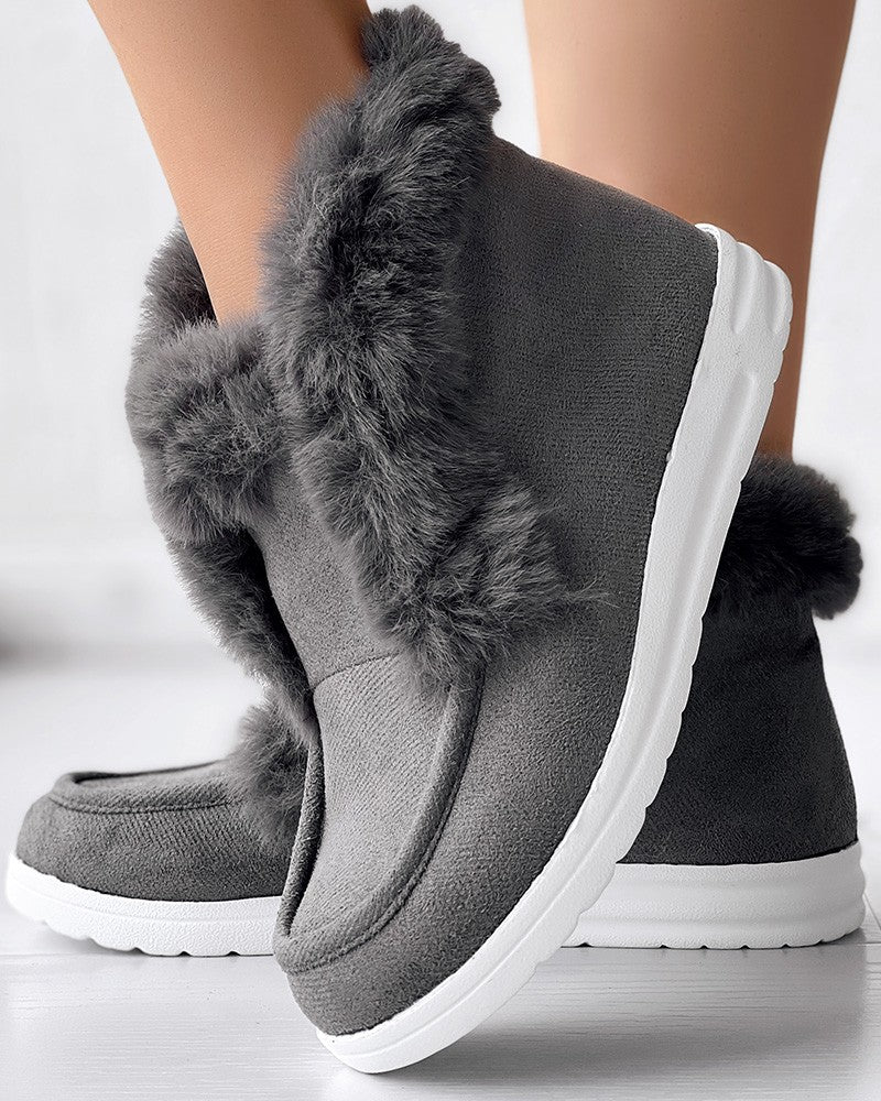 Fuzzy Detail Thermal Lined Ankle Boots
