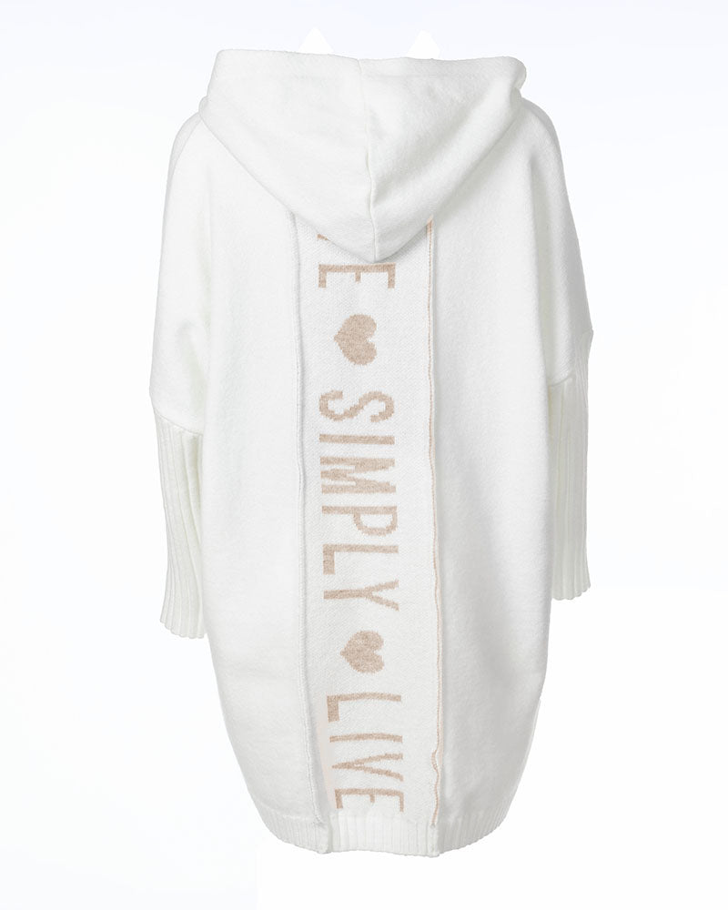 Letter Heart Print Hooded Longline Knit Cardigan