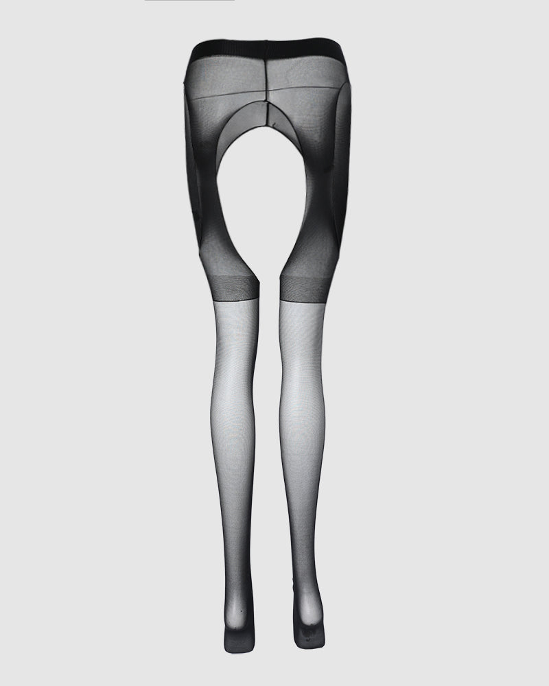 Plain Cutout Sheer Mesh Crotchless Stockings