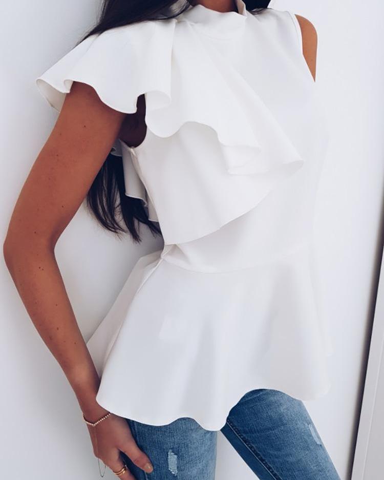 Solid Flutter Sleeve Peplum Top