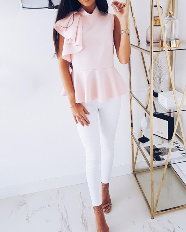 Solid Flutter Sleeve Peplum Top