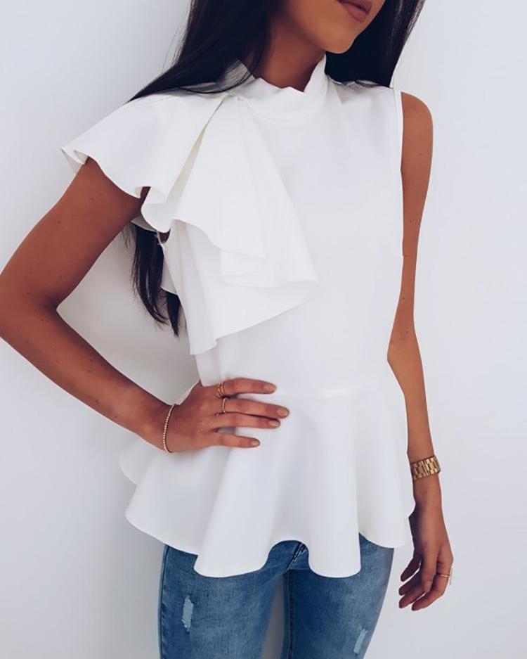 Solid Flutter Sleeve Peplum Top