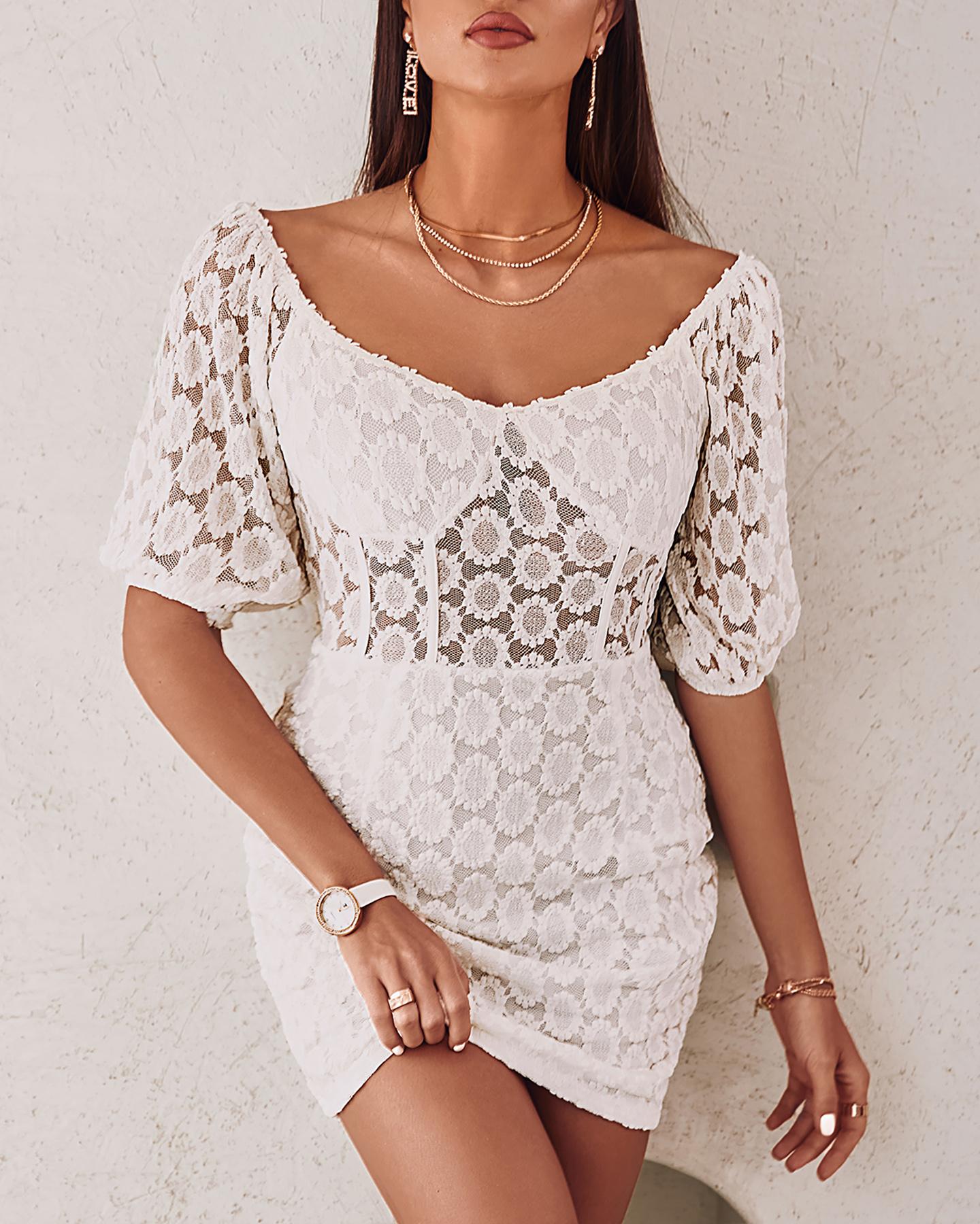 Lace Lantern Sleeve Bodycon Dress