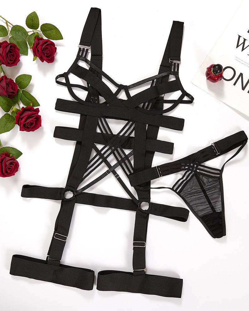 Cutout Backless Garter Lingerie Set