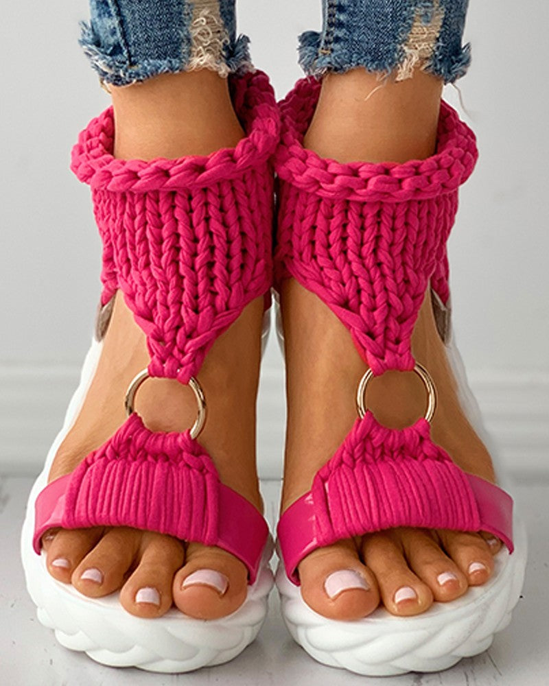 Braided Knit O Ring Cutout Platform Sandals