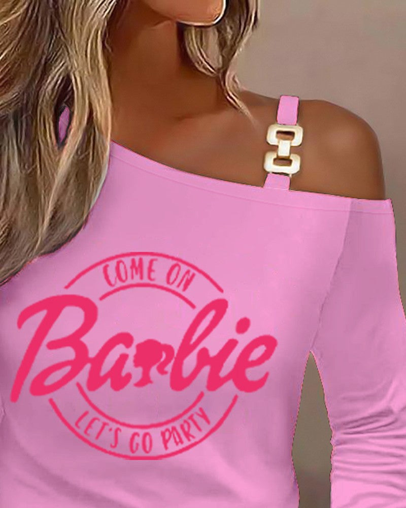 Come On Barbie Let's Go Party Print Chain Decor Top