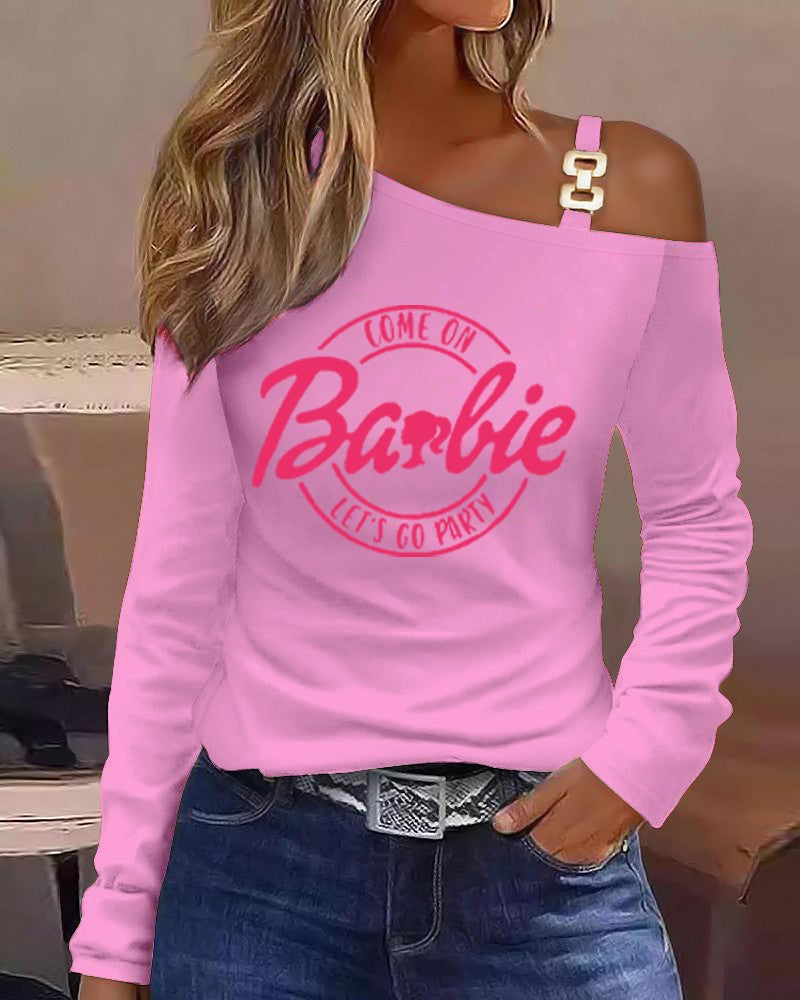 Come On Barbie Let's Go Party Print Chain Decor Top