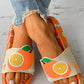 Strawberry / Avocado / Orange Pattern Open Toe Flat Sandals
