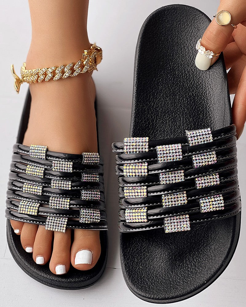 Braided Rhinestone Outdoor Slippers Summer Sandals