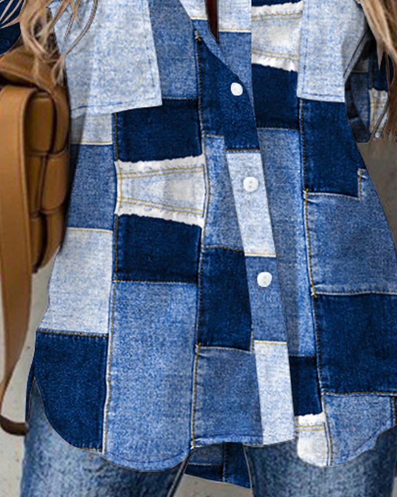 Denim Look Print Pocket Design Shirt