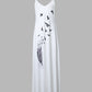 Feather Bird Print Spaghetti Strap Maxi Dress