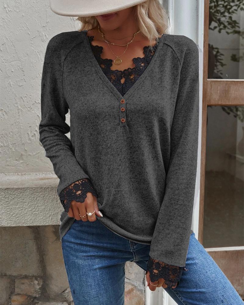 Contrast Lace Long Sleeve Top