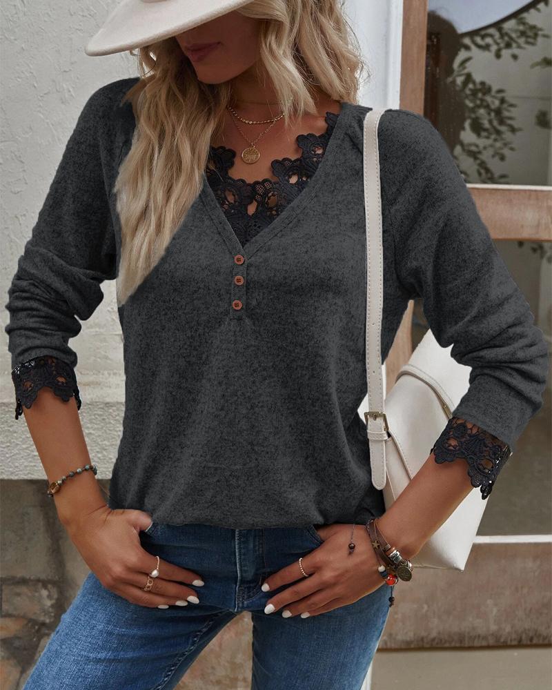 Contrast Lace Long Sleeve Top