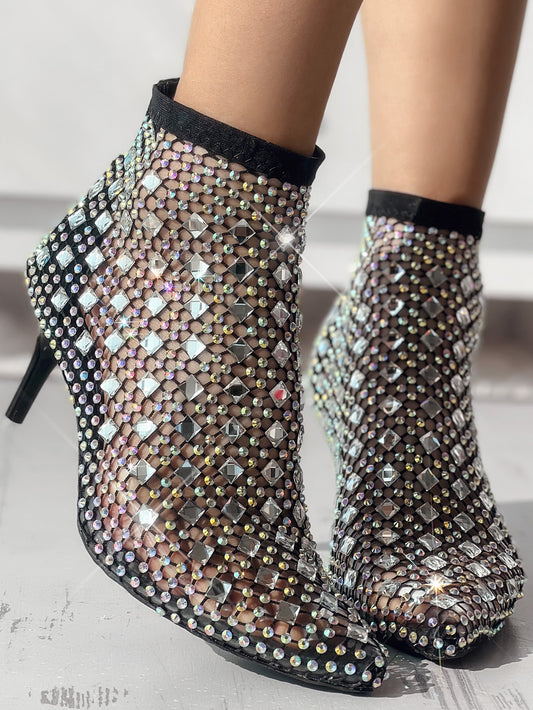 Hollow Out Rhinestone Stiletto Heel Boots