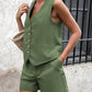 V Neck Buttoned Vest Top & Shorts Set