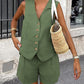 V Neck Buttoned Vest Top & Shorts Set